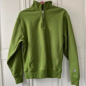 Champion green small logo quarter zip collars sweatshirt